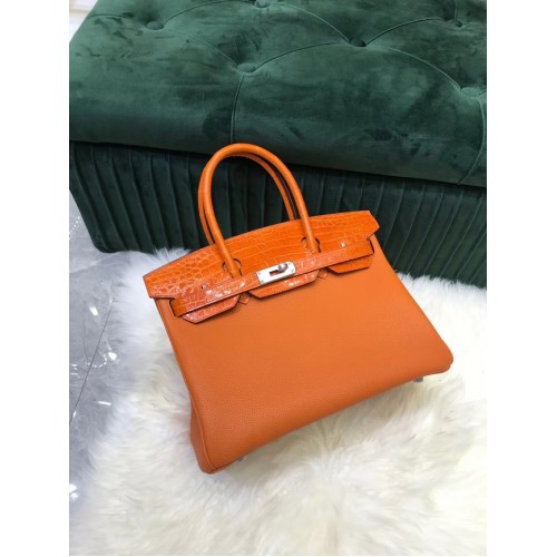 Hermes Birkin Bag Original cuero cocodrilo togo HBK2530 naranja