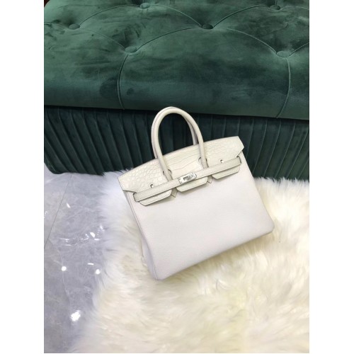 Hermes Birkin Bag Original cuero cocodrilo togo HBK2530 y blanco