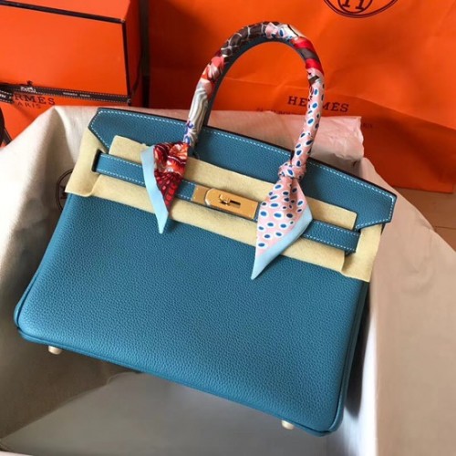 Hermes Birkin Tote Bag Original Togo Leather BK35 azul