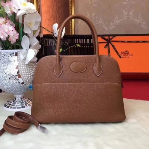 Hermes Bolide Bolso de mano de cuero original B1007 Café