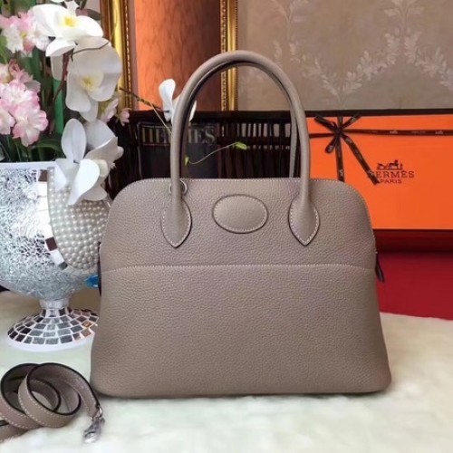 Hermes Bolide bolso de mano de cuero original B1007 gris claro