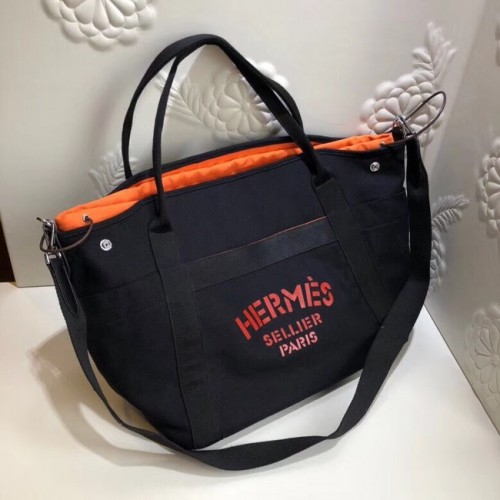 Bolso de compras de lona Hermes H0734 negro