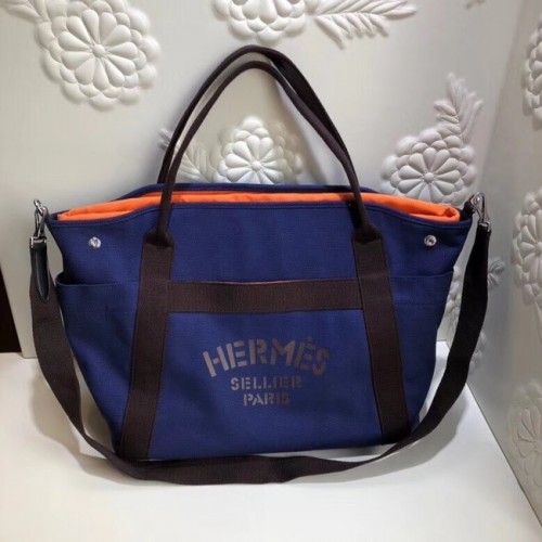 Bolso de compras de lona Hermes H0734 azul