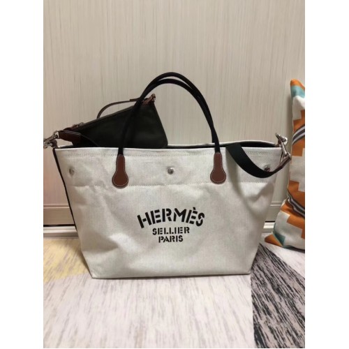 Bolso de compras de lona Hermes H0734 blanco