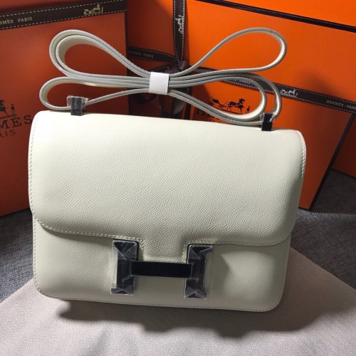 Hermes Constance Bolsa de cuero de piel de becerro H9999 Blanco Plata
