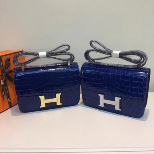 Hermes Constance Bolsa Croco Cuero H9978C Azul