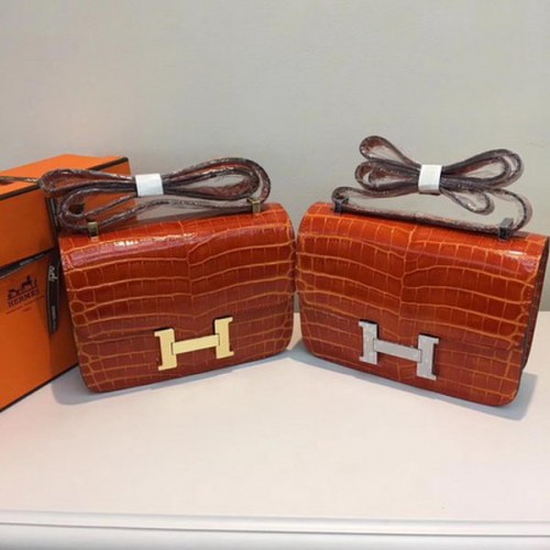 Hermes Constance Bolsa Croco Cuero H9978C Naranja