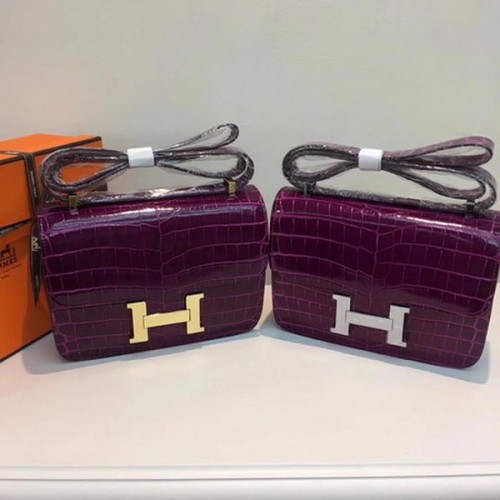 Hermes Constance Bolsa Croco Cuero H9978C Púrpura