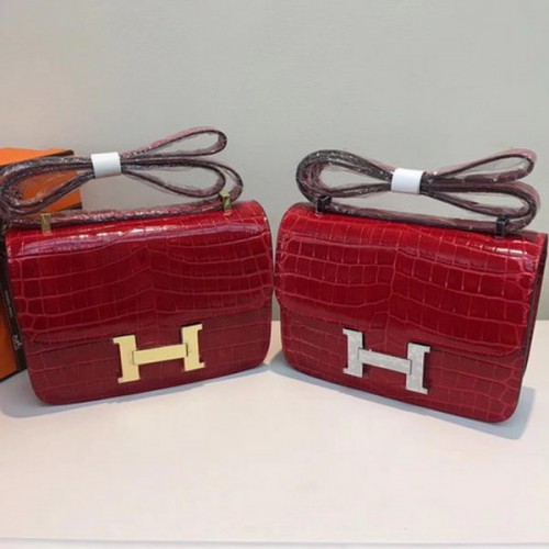 Hermes Constance Bolsa Croco Cuero H9978C Rojo