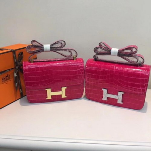 Hermes Constance Bolso Croco Cuero H9978C Rosa