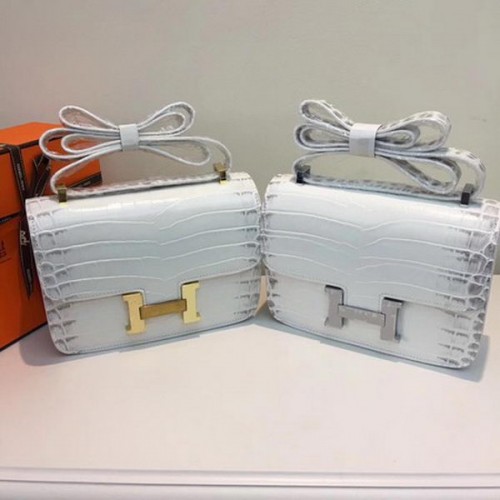 Hermes Constance Bolsa Croco Cuero H9978C Blanco