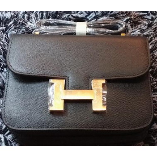 Hermes Constance Bolsa de cuero Litchi H9998 Negro