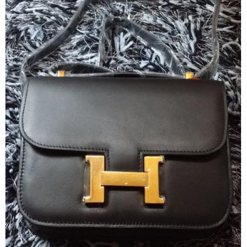 Hermes Constance Bolsa de cuero liso H9998S Negro