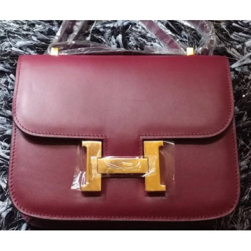 Hermes Constance Bolsa de cuero liso H9998S Borgoña