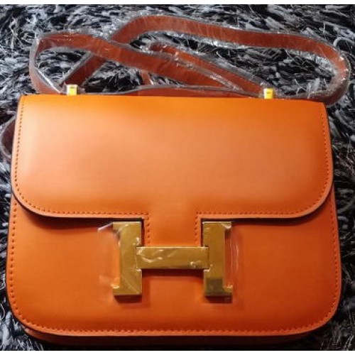 Hermes Constance Bolsa de cuero liso H9998S Naranja