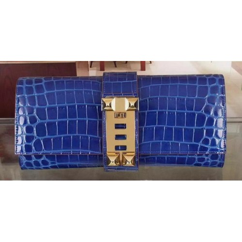 Hermes Croco Leather Clutch H88017 Azul