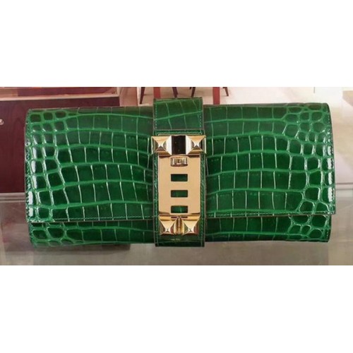 Hermes Croco Cuero Embrague H88017 Verde