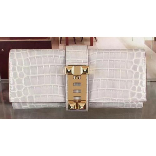 Hermes Croco Leather Clutch H88017 Gris