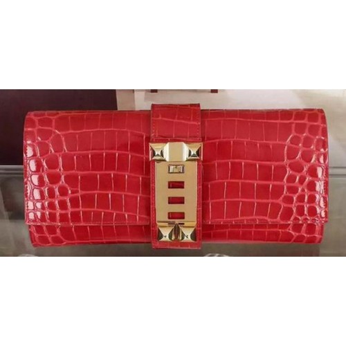 Hermes Croco Leather Clutch H88017 Rojo