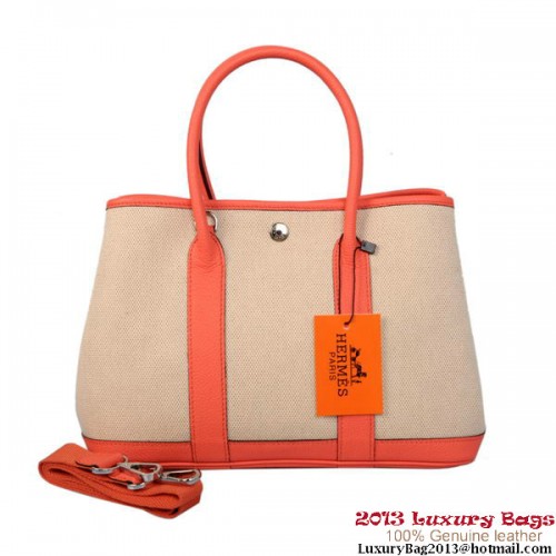 Hermes Garden Party 30CM Bolsa de cuero de lona A1288 rojo claro