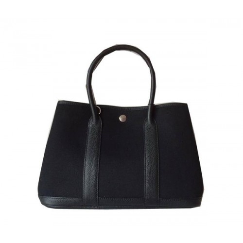Hermes Garden Party 30CM Bolsa Lienzo Cuero H11S Negro