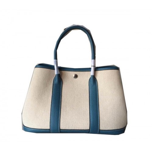 Hermes Garden Party 30CM Bolsa Lienzo Cuero H11S Azul