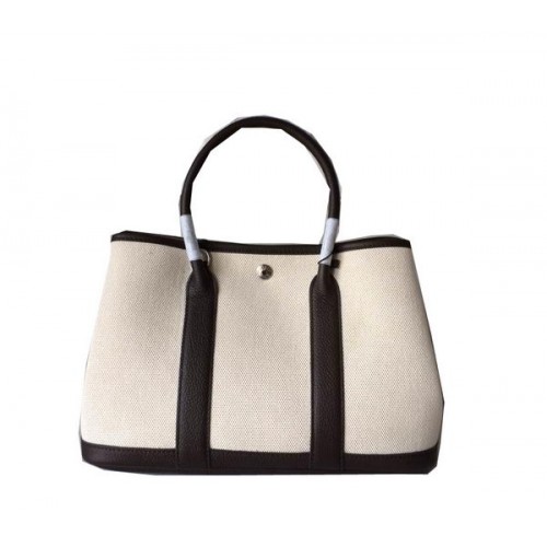 Hermes Garden Party 30CM Bolsa Lienzo Cuero H11S Marrón