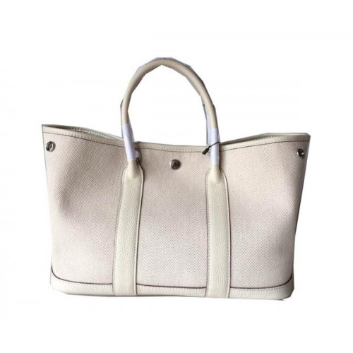 Hermes Garden Party 30CM Bolso Lona Cuero H11S OffWhite