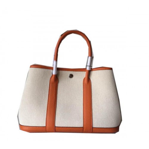 Hermes Garden Party 30CM Bolsa Lona Cuero H11S Naranja
