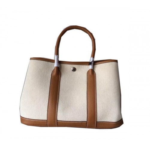 Hermes Garden Party 30CM Bolso Lona Cuero H11S Trigo