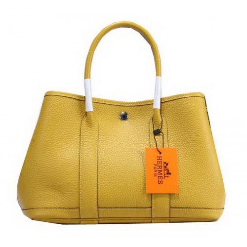 Hermes Garden Party 30cm bolso de mano de cuero granulado amarillo