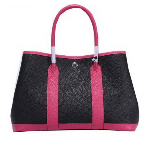 Hermes Garden Party 30cm bolsos tote cuero granulado negro y rosa