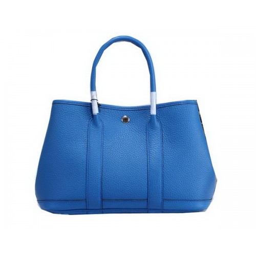 Hermes Garden Party 30cm bolsas de asas de cuero granulado azul