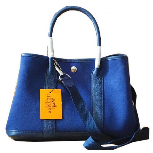 Hermes Garden Party 30cm bolsos de mano de cuero original azul
