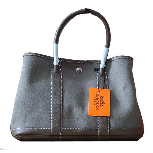 Hermes Garden Party 30cm Bolsas de asas de cuero original gris