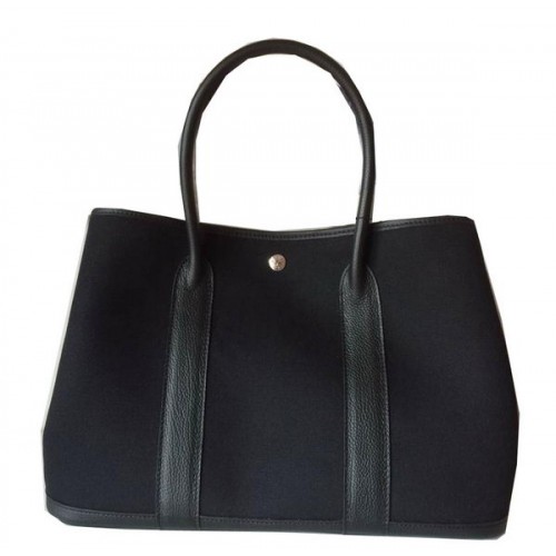 Hermes Garden Party 36CM Bolso Lienzo Cuero H11M Negro