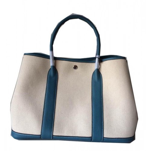 Hermes Garden Party 36CM Bolso Lienzo Cuero H11M Azul