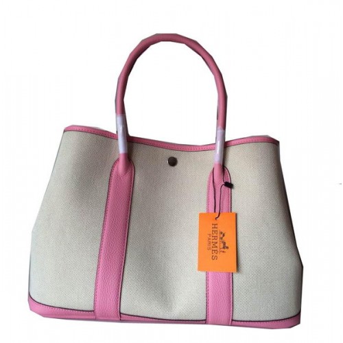 Hermes Garden Party 36CM Bolso Lienzo Cuero H11M Rosa