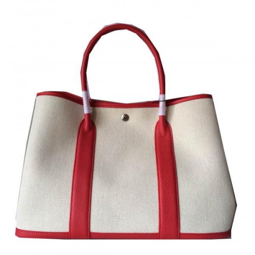Hermes Garden Party 36CM Bolso Lienzo Cuero H11M Rojo