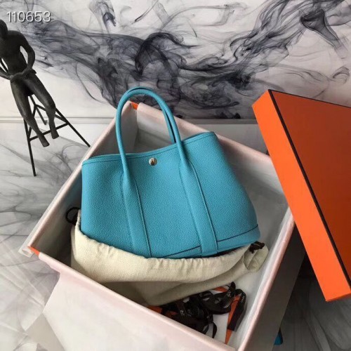 Hermes Garden Party 36cm 30cm Tote Bag Cuero Original Azul Claro