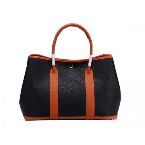 Hermes Garden Party 36cm bolso de mano de cuero granulado negro y naranja
