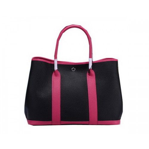 Hermes Garden Party 36cm bolso tote de cuero granulado negro y rosa