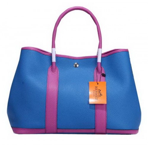 Hermes Garden Party 36cm bolso de mano de cuero granulado azul y púrpura