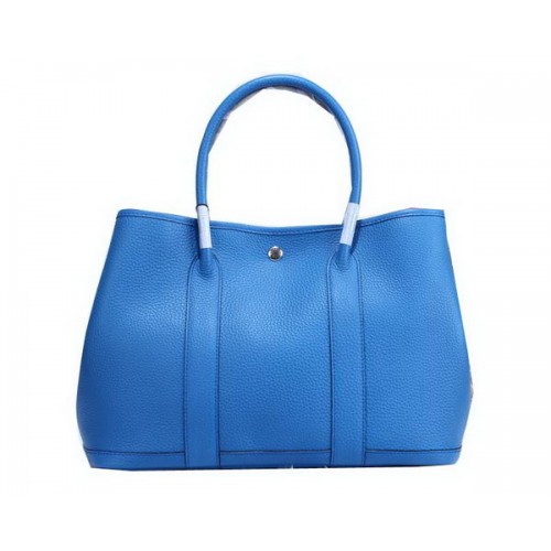 Hermes Garden Party 36cm bolso de mano de cuero granulado azul