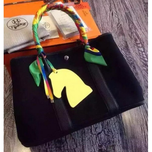 Hermes Garden Party 36cm Bolsas de mano Lona HGP1927 Negro