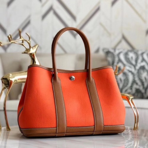 Hermes Garden Party 36cm Bolsas de asas de cuero original A3698 Naranja