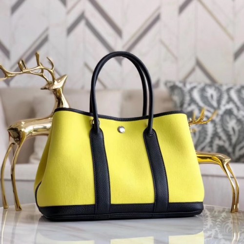 Hermes Garden Party 36cm Bolsos de mano Cuero original A3698 Amarillo