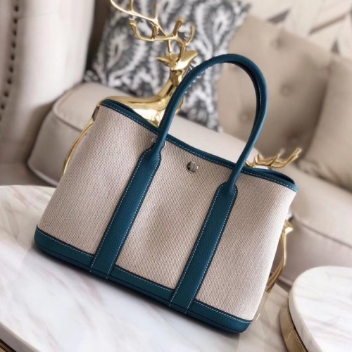 Hermes Garden Party 36cm bolsos de mano de cuero original H3698 azul