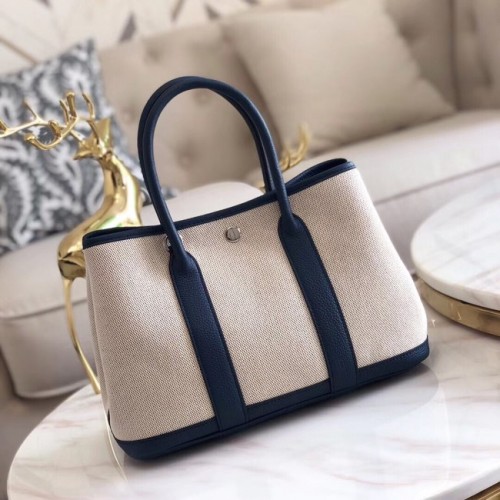 Hermes Garden Party 36cm bolsos de mano de cuero original H3698 azul oscuro