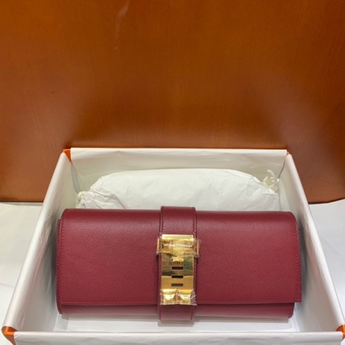 Hermes H Medor swift Leather Clutch 37566 Borgoña y hardware dorado